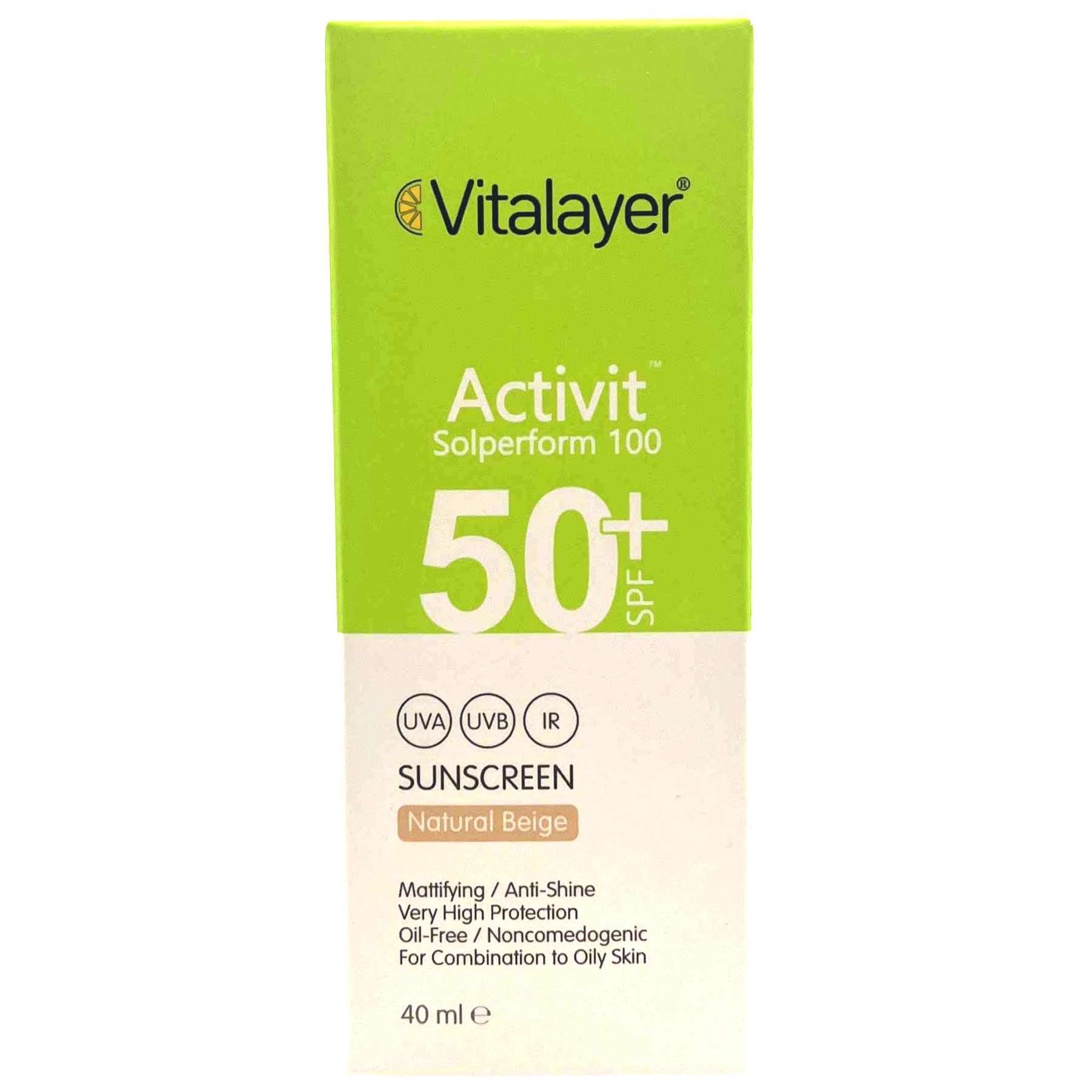  ضد آفتاب فلوئید SPF50 پوست چرب بژ طبیعی اکتی ویت ویتالیر Vitalayer 